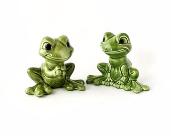 2 Vintage Goebel Smiling Frog Ceramic Figurines - 35514 and 35515 - Marked Germany and West Germany - Circa 1990s