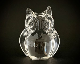 Vintage Daum France Crystal Minos Owl Figurine Paperweight - Circa 1970s