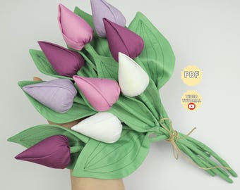 Tulip Sewing Pattern PDF – Fabric Flowers Tutorial, Handmade Cotton Bouquet, Spring DIY Project