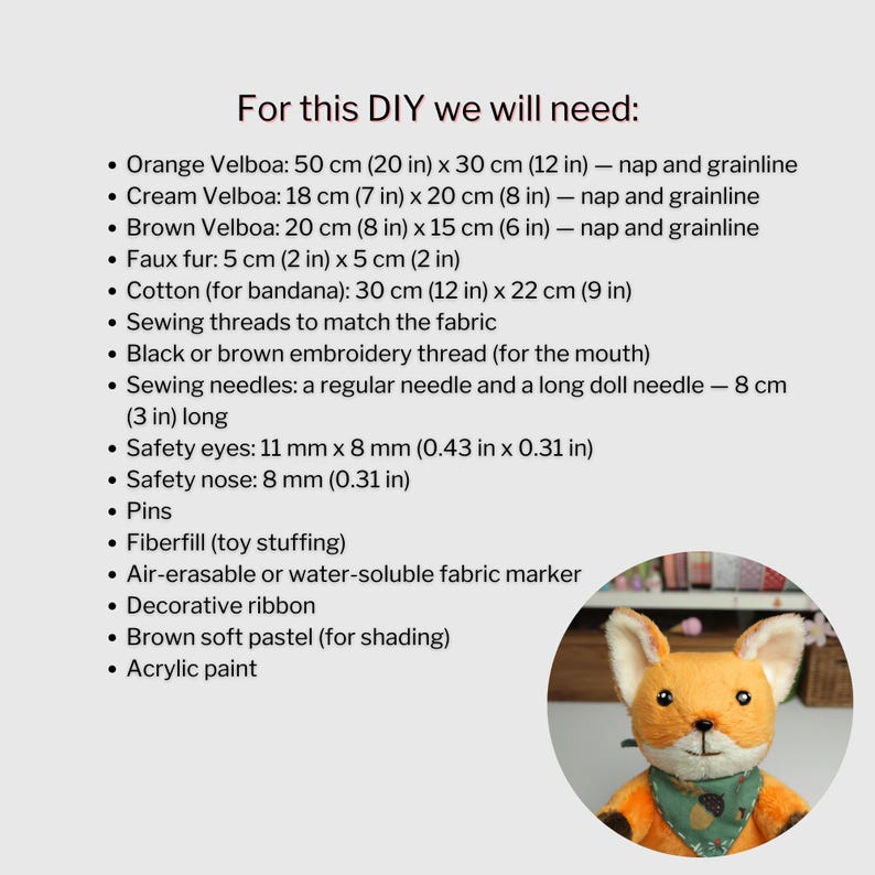 Räv sömnadsmönster PDF DIY mjuk plyschleksak gosedjur digital nedladdning bild 8