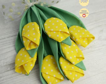 Tulip Sewing Pattern PDF, DIY Fabric Flowers Tutorial, Stuffed Textile Tulips Pattern, Spring Home Decor Sewing Project