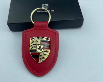 Genuine Porsche Leather Crest Key Ring: Red 2026 Design