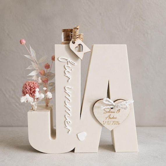 JA Geldgeschenk mit Reagenzglas & Trockenblumen | Geschenk zur Hochzeit personalisiert | Hochzeitsgeschenk Brautpaar | Geschenkset Wedding