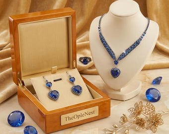 Blue Crystal Bridal Jewelry Set,Teardrop Necklace and Earrings, Elegant Jewelry, Bridal Necklace Set,Gift for Bride,gifte fully,Gift for Her