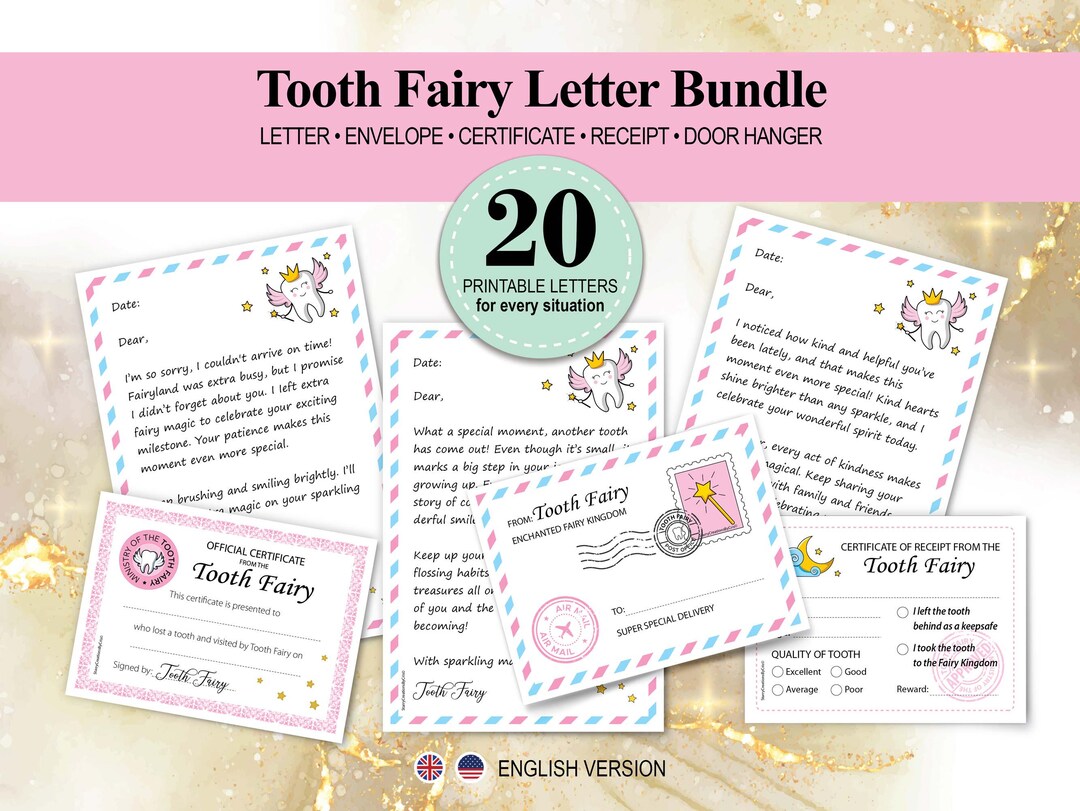 Tooth Fairy Letter Bundle (pink) | 20 Printable Tooth Fairy Letters for ...