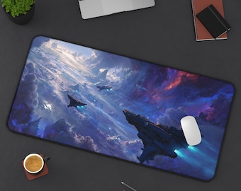 Tapete de mesa | Mouse pad | Médio, Grande, Extra Grande | Frota de naves de batalha de ficção científica espacial