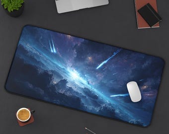 デスクマット | マウスパッド | Mサイズ、Lサイズ、XLサイズ | 宇宙スタイル、天体ブルー流星群