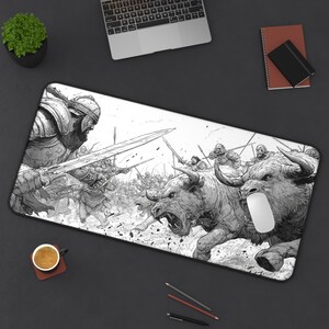 Schreibtischunterlage | Mauspad | Mittel, Groß, Extra Groß | Mittelalterliche Schlacht Illustration