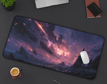 デスクマット | マウスパッド | Mサイズ、Lサイズ、XLサイズ | 宇宙スタイル、パープルピンクギャラクシー、神秘的な風景