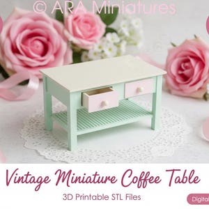 Miniatura de mesa de cocina rústica a escala 1/12 – Muebles de granja STL (Descarga digital)