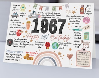 Cartão de aniversário para imprimir, cartão de aniversário digital para download, download instantâneo, personalizável, cartão de aniversário de 59 anos, editável, cartão de 1967