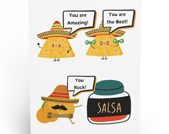 Cartão de aniversário com tema de batatas fritas e salsa, cartão divertido para amigos (download digital)