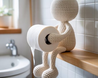 Molde de crochê para boneca porta-papel higiênico | Decoração divertida para banheiro em amigurumi (PDF)
