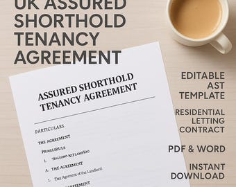 UK Assured Shorthold Tenancy Agreement | Editable AST Template | Residential Letting Contract | PDF + Word | Instant Download