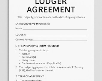 UK Lodger Agreement Template | Editable Room Rental Contract | Live-In Landlord Agreement | PDF + Word | Instant Download