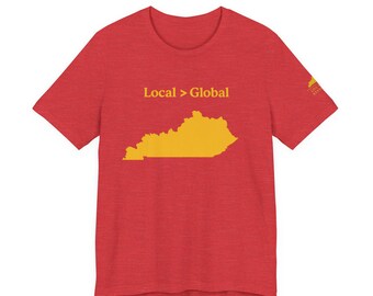 Lokaal > Wereldwijd Kentucky Pride-shirt | Maïs gouden minimalistische staat silhouet | Steun lokale kleine boerderijen en gemeenschappen-T-shirt
