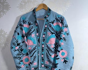 Hand Embroidered TNT Jacket | Kashmiri Floral Boho Coat, Free Size