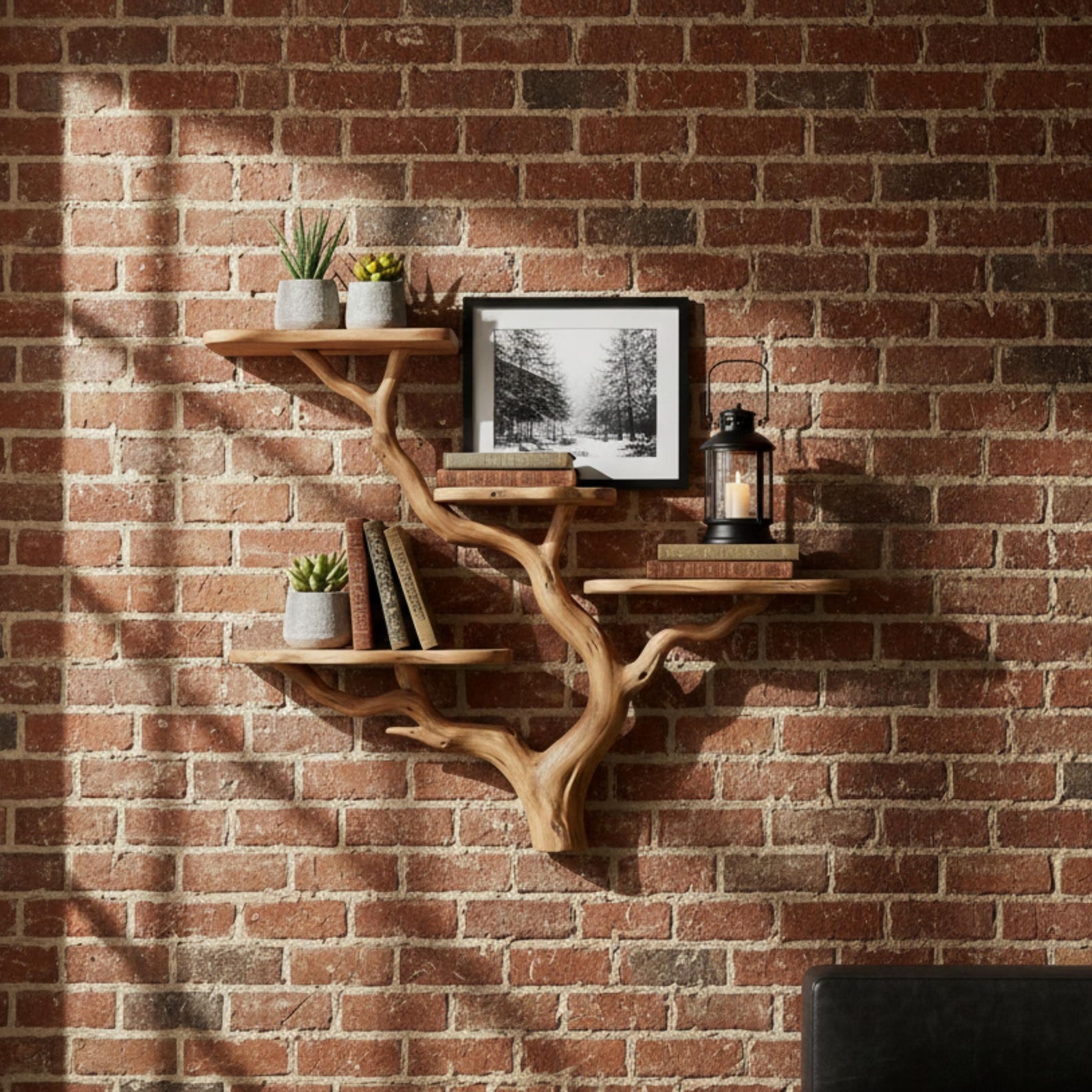 Handmade Wood Branch Shelf – Natural Tree Wall Shelf – Rustic Wooden ...