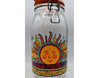 Vintage Arizona Pistachio Co Glass Jar Made in France Southwestern Sun Cactus