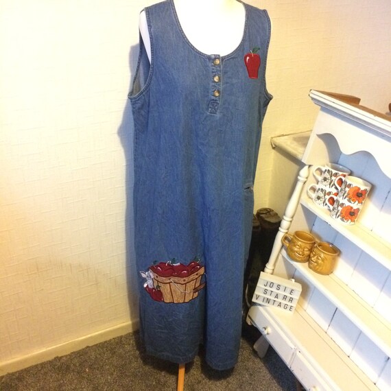 Apple Picking Denim Maxi Pinafore Dress 