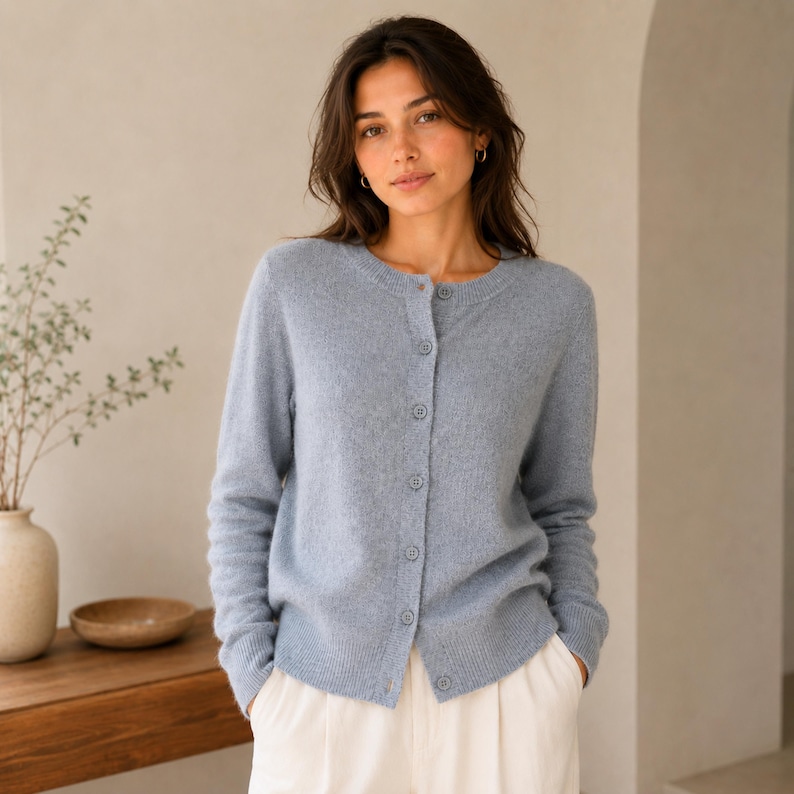 Merino Wool Cardigan Sweater for Women – Soft Knit Button Down Cardigan, Lightweight Long Sleeve Autumn Winter Knitwear