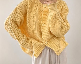 Vintage Knit Cardigan Women – Soft Oversized Button Up Sweater | Cozy Fall Winter Outfit