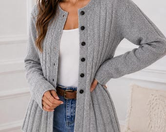 Women's Cable Knit Cardigan – Button Front Cozy Jacket For Women