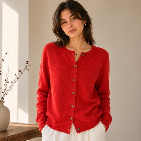 Merino Wool Cardigan Sweater – Soft Fine Knit Button Front Lightweight Knitwear