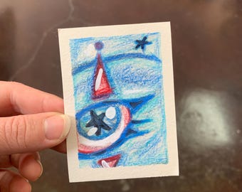 Blue Clown Eye Mixed Media ACEO