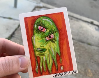 Green Slime Monster Mixed Media ACEO