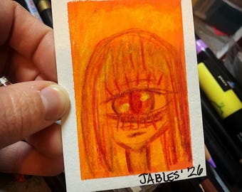 Orange Cyclops Mixed Media ACEO