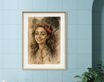 Joyful Female Portrait Wall Art – Soft Watercolor Woman Printable