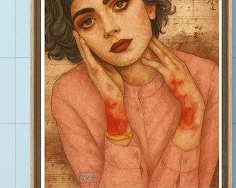 Melancholic Female Portrait Art Print – Abstract Figurative Woman Wall Art