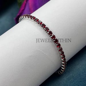 Pulsera de tenis ajustable de plata de ley 925 con rubí, pulsera apilable para boda, piedra natal de julio.