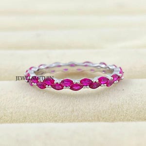 Anello impilabile con rubino eternity in argento Sterling 925, gioiello con pietra portafortuna di luglio, anello per bambina