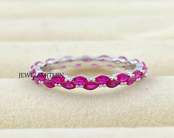 Sterling 925 Silver Full Eternity Ruby Stacking Band, July Birthstone Jewelry, Ring for Girl
