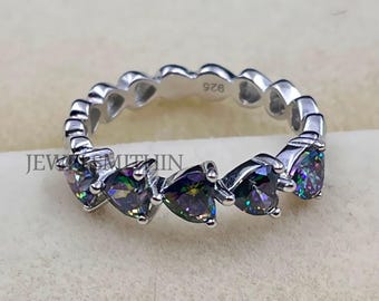 Levendige regenboog mystic topaas hart gefacetteerde verlovingsring, unieke kleurverschuiving sieraden, belofte cadeau