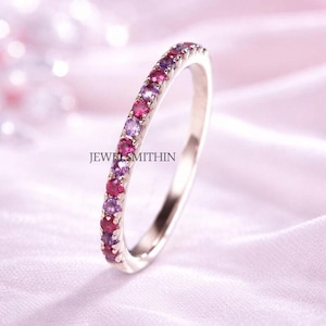 Anillo de compromiso de amatista y rubí, regalo de boda, joyería de plata de ley 925, regalo de promesa para esposa.