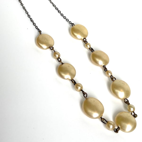 Vintage Pearl Necklace Sterling Chain