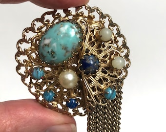 Vintage Brooch Czech Fringe Tassel Filigree Unique Vintage Gift
