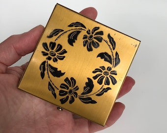 Art Deco Compact Dorset Gold Black Flowers Unique Vintage Gift Mothers Day Gift