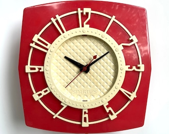 Vintage Wall Red Clock Mid Century Kitchen Clock