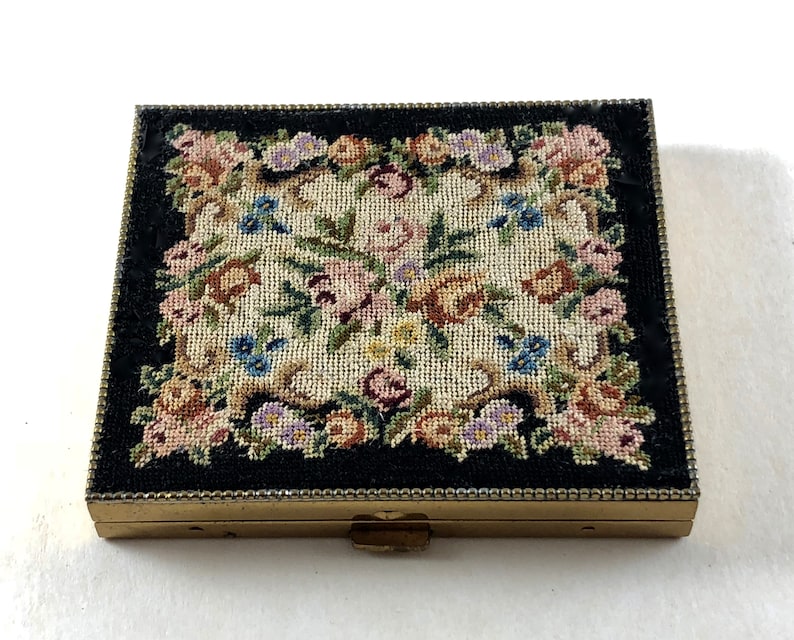 Vintage Compact Petite Point Unique Vintage Gift Holiday Christmas Gift