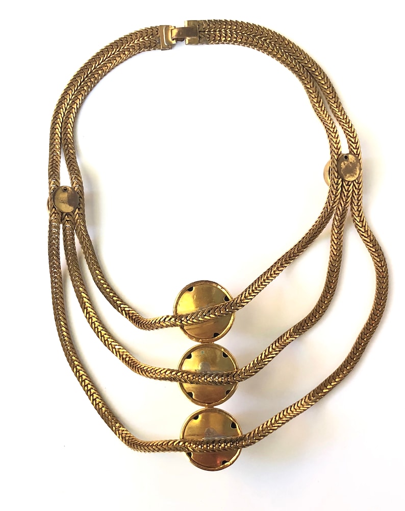 Art Deco Necklace Czech Brass Turquoise Festoon Necklace Bib Necklace Unique Vintage Gift Statement Piece
