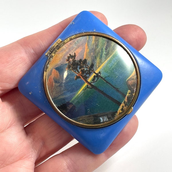 Vintage Compact Blue Enamel Landscape