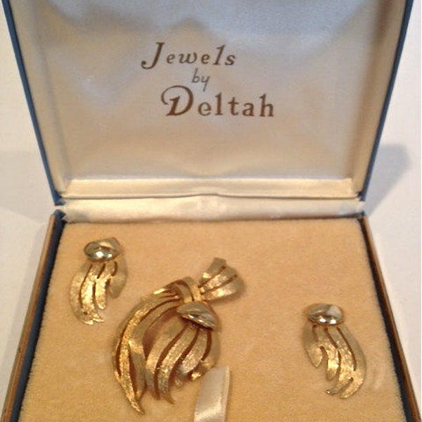 Mid Century Gift Set Jewels by Deltah in Original Box - Modernist Earrings and Brooch Unique Vintage Gift Mothers Day Gift