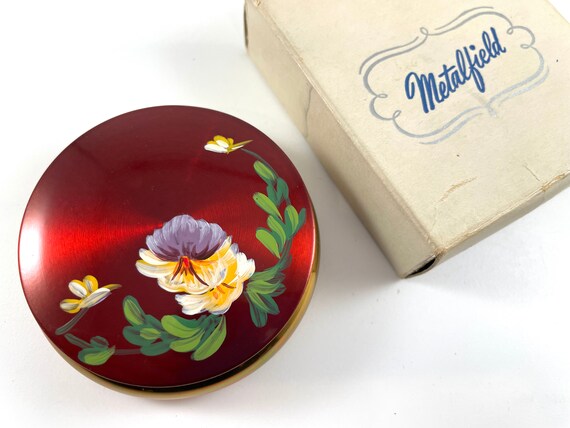 Vintage Compact Red Hand Painted in Original Box … - image 10