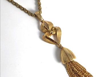 Vintage Tassel Necklace Mid Century Gold Tone Unique Vintage Gift