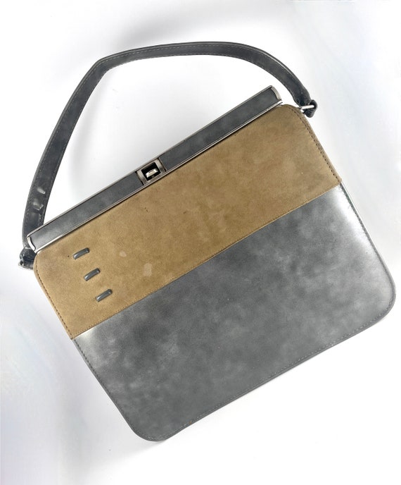 Vintage Purse MOD Handbag Grey Olive Green Unique… - image 1