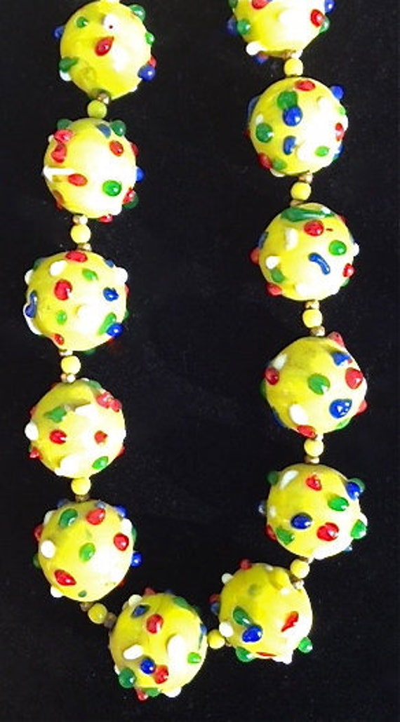 Glass Necklace Confetti Beads Yellow Unique Vinta… - image 3